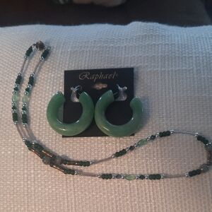 Rapha Green Hoop Earrings and Necklace Set